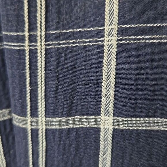 Calvin Klein Navy Belted Plaid Gauze Dress Balloon Puff Sleeves A-line CK Career - Picture 7 of 16